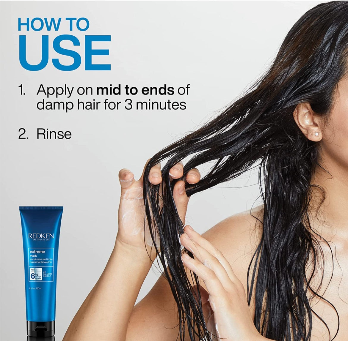 Redken Máscara extrema | Máscara para el cabello dañado y frágil | Fortifica y fortalece el cabello envejecido | 8.5 onzas líquidas